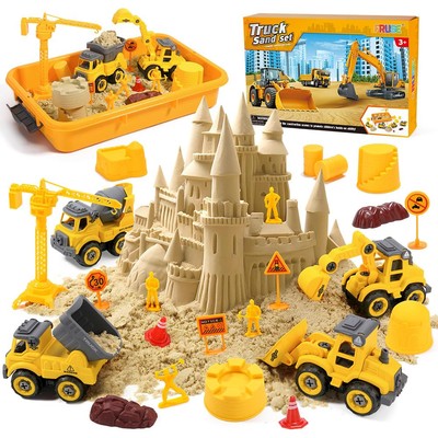 FRUSE Magic Toy Sand Für Kinder,Magic Spielsand Koffer mit Sand,4 Baufahrzeug...