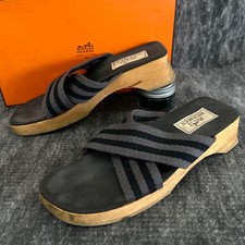 HERMES Sandals Mule Shoes EU 38 US 8 Black Gray Authentic