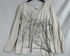 Christopher & Banks Tree Abstract Beaded Long Sleeve Top Womens XL beige