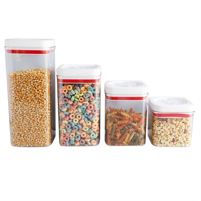 Home Basics 4 Piece Twist N  Lock Air-Tight Plastic Square Canister Set, Clear