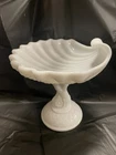Imperial Milk Glass Shell Bowl Koi Pedestal Compote Vtg White Glass