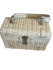 Made in Hong Kong Basket Woven White Wicker Box Handbag w Handle