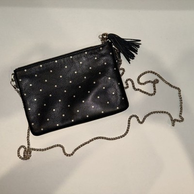 Mark & Graham Black Leather Star Crossbody Bag Gold Chain Tassel Star Clutch