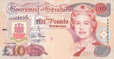 #The Government of Gibraltar 10 Pounds 1995 P-26 VF Qn. Elizabeth II