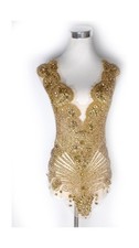 Labellezalay Beaded Bodice Applique,Gold Rhinestones   Allover Embroidered