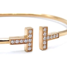 Tiffany & Co.  T wire Diamond  Bracelet 17cm K18 bangle K18YG   100886