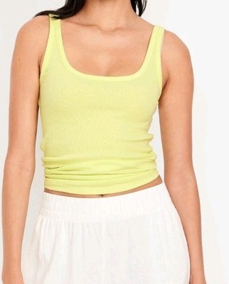 NWT Women's Old Navy First Layer Ribbed Scoop Neck Tank Top Size L Lime Yellow