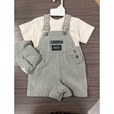 Vintage Beluga Baby Denim Overall Set w/ Hat  Shirt   Striped Shortalls 12m