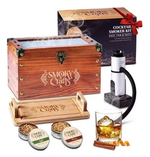 Smoky Crafts Cocktail Smoker Kit Incl Smoke Infuser, Artisan Wood Box, Food Tray