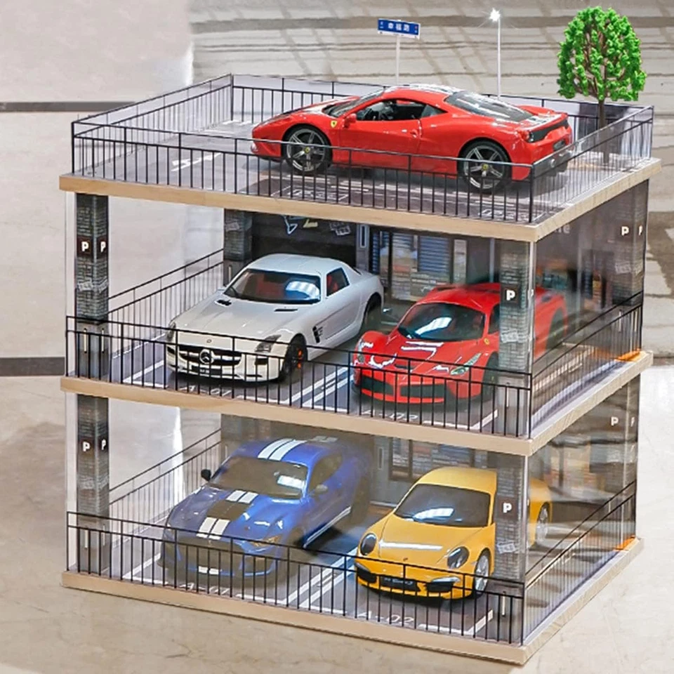 1:18 Scale 3-Tiers Model Car Display Case with Parking Lot Scene for Sports Car - Image 4 of 4