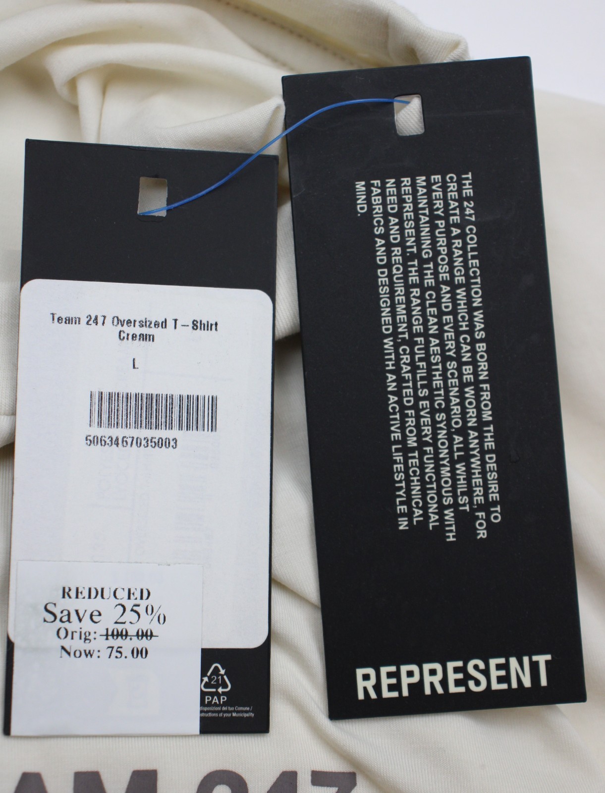 Represent Team 247 Oversized T Shirt Mens L Cream Stretch Graphic Crew Neck image 6