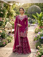 New Presenting Designer Silk Kurta Palazzo With Dupatta For Wedding Wear