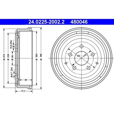 Bremstrommel ATE 24.0225-2002.2 (2 Stk.) für VW Transporter T3
