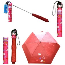 Kokeshi Folding Umbrella Maiko Rose Pink Japanese Doll Design Compact UV Cut