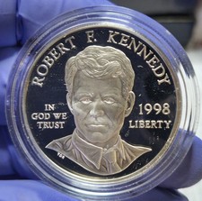 1998 S Robert F Kennedy Proof Commemorative Silver Dollar. In OGP Capsule. A1109