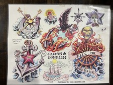 Vintage Art Tattoo Laminated Nautical Flash Sheet Liquid Skin Damon Conklin