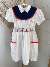 Vintage Winnie the Pooh Disney Sears smocked Sail Boat nautical dress Size 6