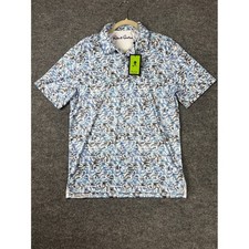 NWT Robert Graham Polo Shirt Mens Medium White Blue Paisley Shark Bait Golf