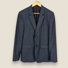 Theory Plaid Sport Coat Blazer Men 40 Charcoal Gray Wool Blend 2 Button Jacket