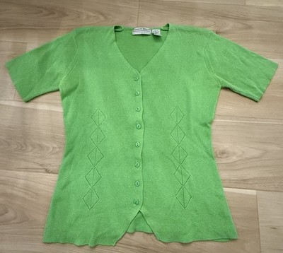 Vintage Carolyn Taylor Green Short-Sleeve Button-Up Cardigan Sweater Size M