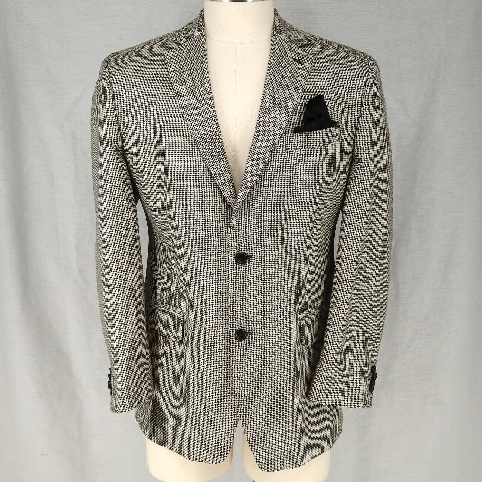 Cappotto sportivo Michael Kors uomo 42R beige seta lana pied de poule giacca azzurro