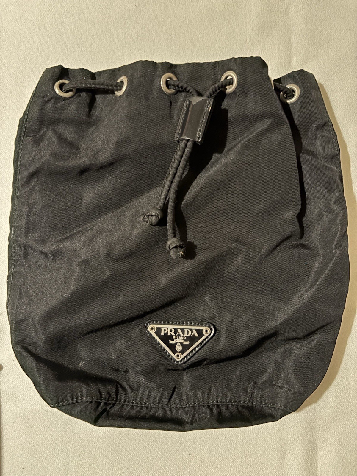 Prada Black Nylon Drawstring Pouch Accessory Case… - image 1