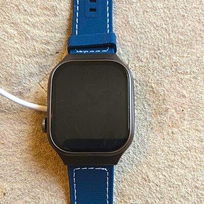 44mm Smart Watch Touchscreen Unlocked, Black Case Blue Silicone Band Android iOS