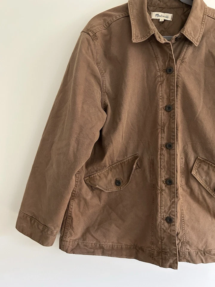 Madewell Garment Died Crockett Canvas Jacket Size Large Weathered Walnut Brown - Image 2 of 4
