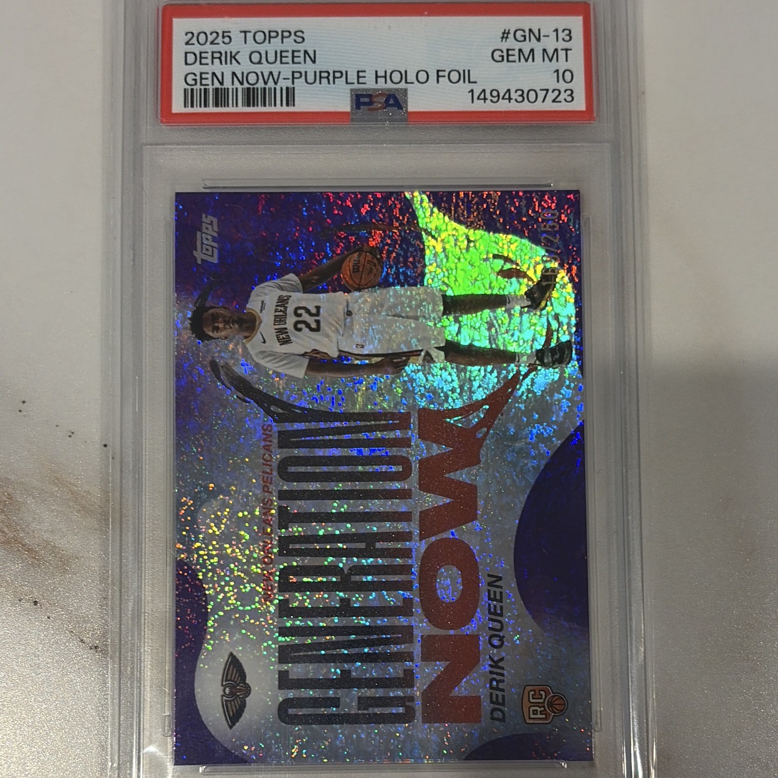 2025 Topps Derik Queen Gen Now purple holo foil 169/250 psa 10