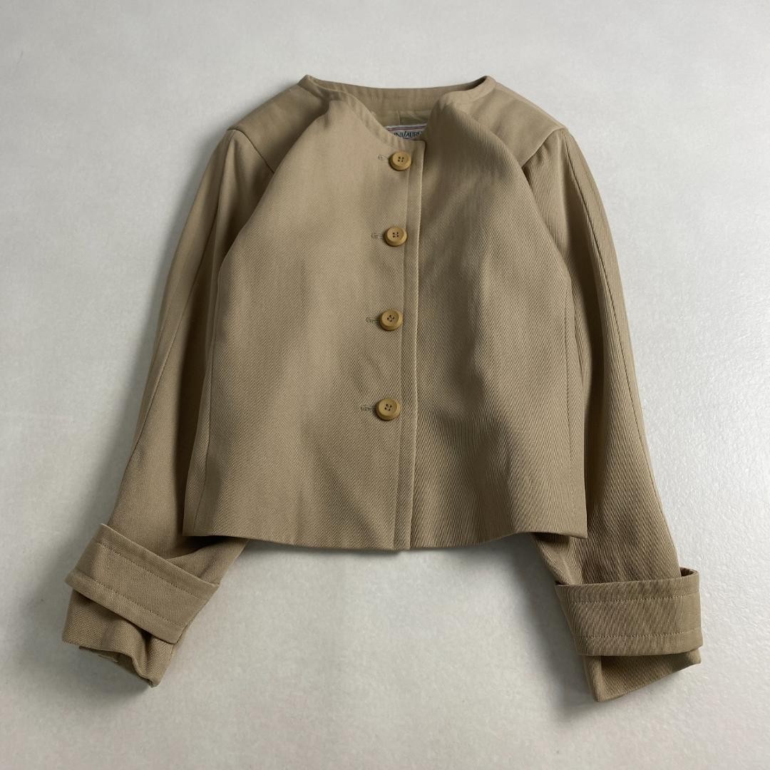 w3037 Set completo Yves Saint Laurent senza colletto vintage beige lana taglia 9