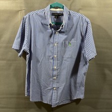 US Polo Assn Button Down Shirt Mens Blue Check Short Sleeve Sz M