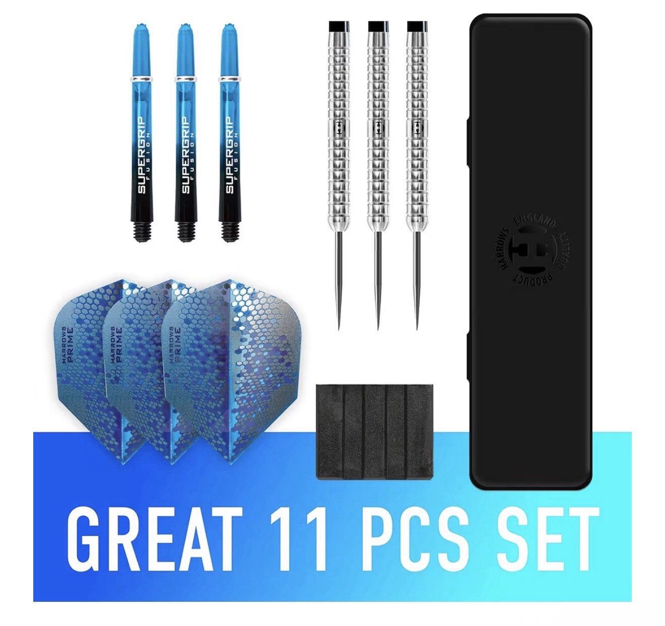 Harrows Pulse 90% Tungsten Darts Set 21-26g with Case, Shafts, Flights & Grip