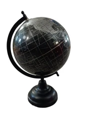 Black and Silver Decorative World Globe 13” Wood Base – Modern Desktop Accent