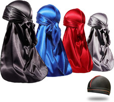 4PCS Silky Durags for Men Women 360 Waves with 1 Wave Cap