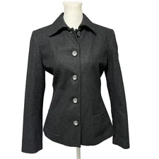 Vtg Harve Benard Blazer Structured Jacket Charcoal Gray Wool Blend Womens Size 6