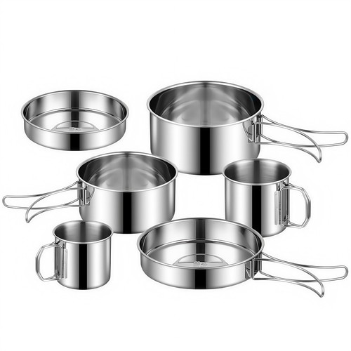 POINTERTECK 10 Pcs Kit de Cuisine de Camping Ensemble de Cuisine Équipement de Cuisson Extérieur Pot Poêle Bols Équipement de Randonnée