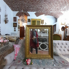 ANTICA SPECCHIERA LIBERTY FINE '800 CORNICE LEGNO CON DECORO IN PASTIGLIA DORATA