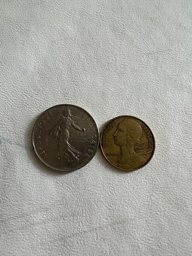 1974 FRANCE FIVE(5) FRANCS COIN CIRCULATED LARGE & 1963 20 CENTIMES CIRCULATED