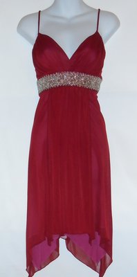 City Studio Junior Embellished Empire Waist Chiffon Dress Fuchsia Larege (L) NWT