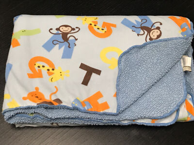 Chick Pea Blue Letters Alphabet Baby Blanket Monkey Giraffe Hippo Lion