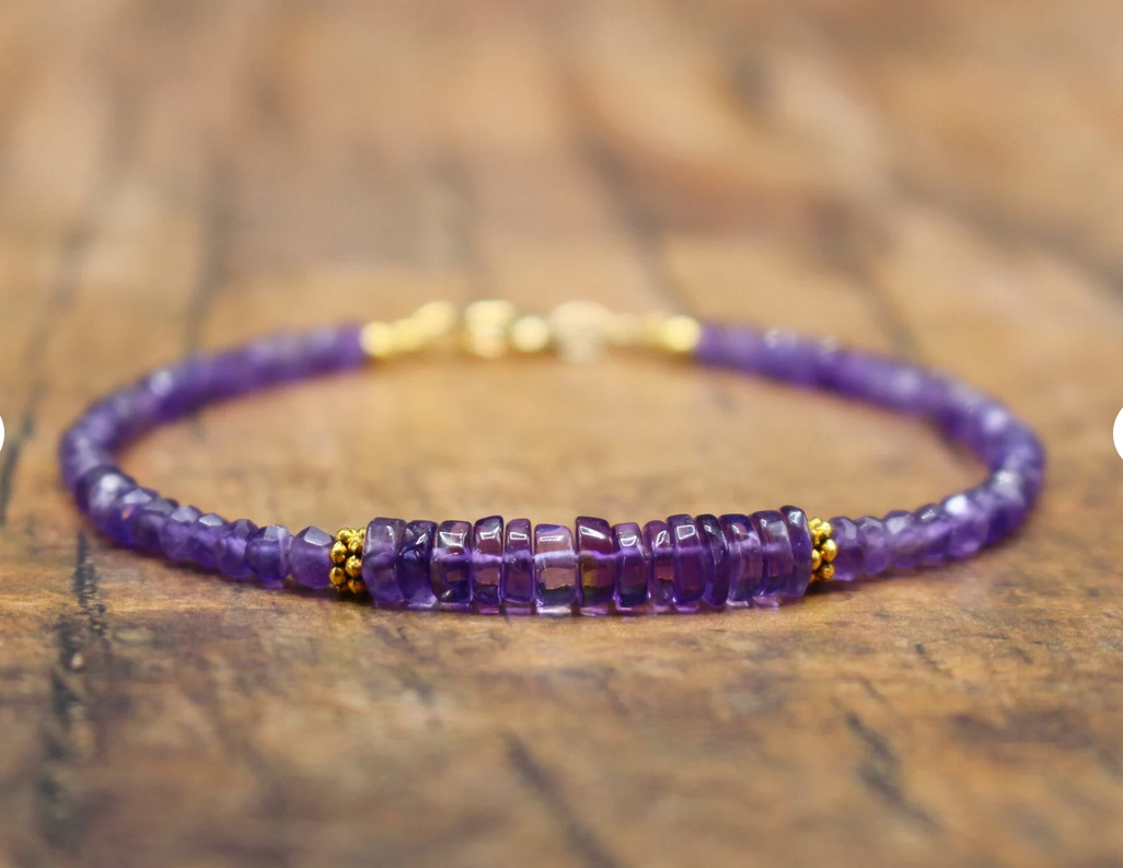 Amethyst Bracelet Handmade Amethyst Jewelry Amethyst Bracelet Heishi And Rond