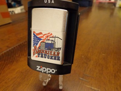 AMERICAN TRUCKER SEMI TRACTOR TRAILER AMERICAN FLAG ZIPPO LIGHTER MINT IN BOX