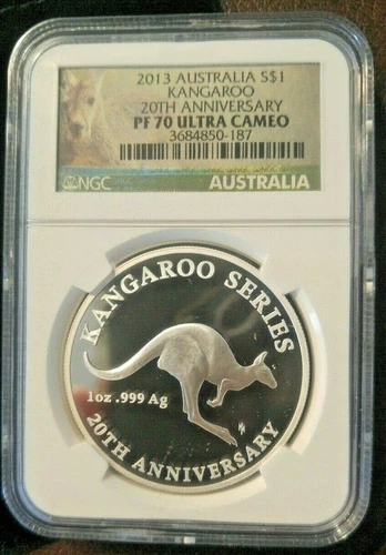 2013  Australia Kangaroo 20TH ANNIVERSARY SILVER COIN - NGC PF70 Ultra Cameo