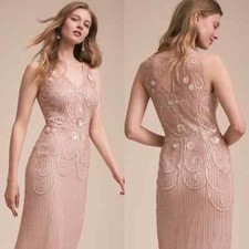 BHLDN Kincaid Beaded Floral Art Deco Gown In Blush Pink Size 2 New