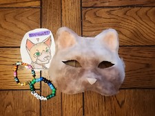Therian Siamese Cat Mask, Felted, Hand Painted, comes with Charms