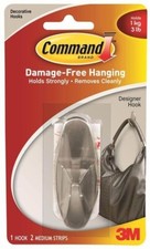 3M Command Medium Designer Hook with 2 Adhesive Strips - Nickel 3.00 per strip