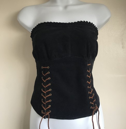 Schwarz Needlecord Korsett Bustier Top 12 Schnürung Trägerlos Vibe