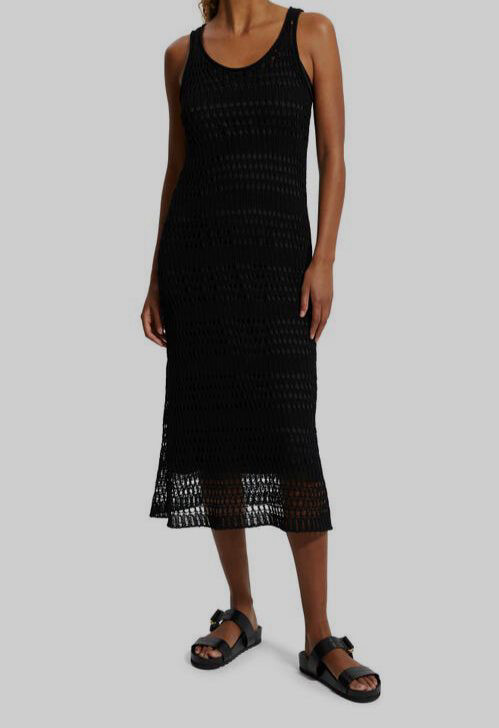$395 Theory Women's Black Tissage Open-Knit Lace Shift Dress Size M
