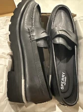 NIB SPERRY CHUNKY PENNY LUG LOAFERS Women’s SZ 7.5 Black Leather
