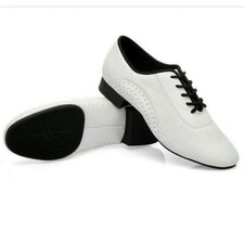 Herren Ballsaal Tanzschuhe Leder Latein Walzer Tango Salsa Low Absatz Weiß Neu